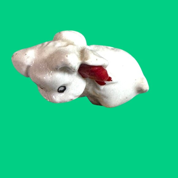 Vintage Miniature White Yorkie Terrier Mini Figurine Red Bow Japan Signed 2" - Picture 4 of 8